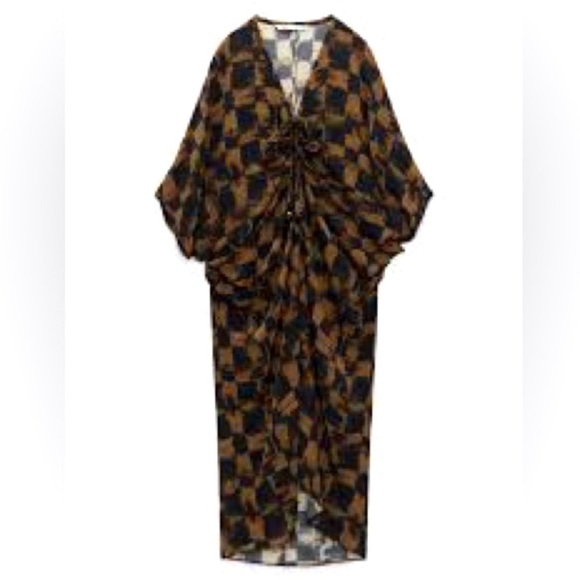 ZARA Viscose Tunic Dress Adjustable Ruched Front Size M-L Limited Edition - Picture 3 of 8